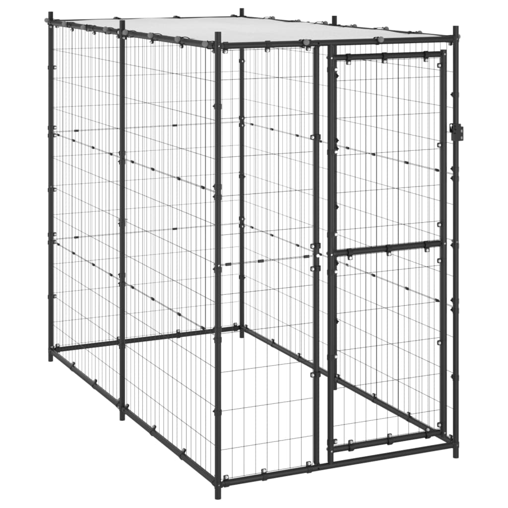 vidaXL Perrera de Exterior Acero Galvanizado con Techo 110x220x180 cm Mascota Color Plateado,  Negro y plateado, y mas