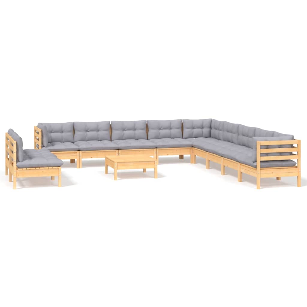 vidaXL Juego de muebles de jardín 12 pzas y cojines madera maciza pino