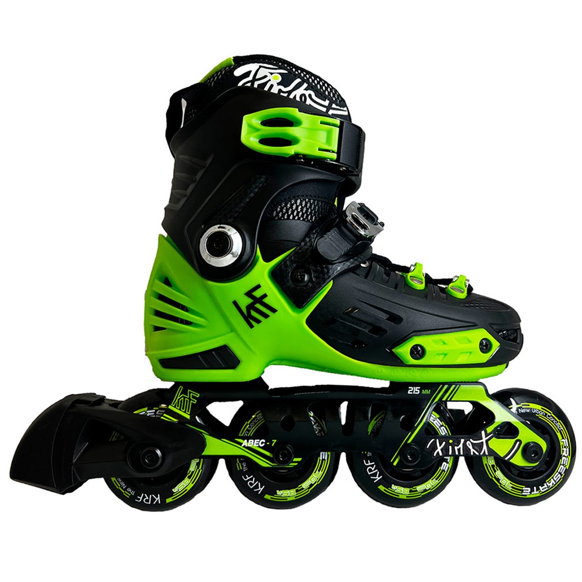Patines Freeskate Ajustables KRF Hard First - Bota Rígida - Negro/Verde Flúor - ABEC-7