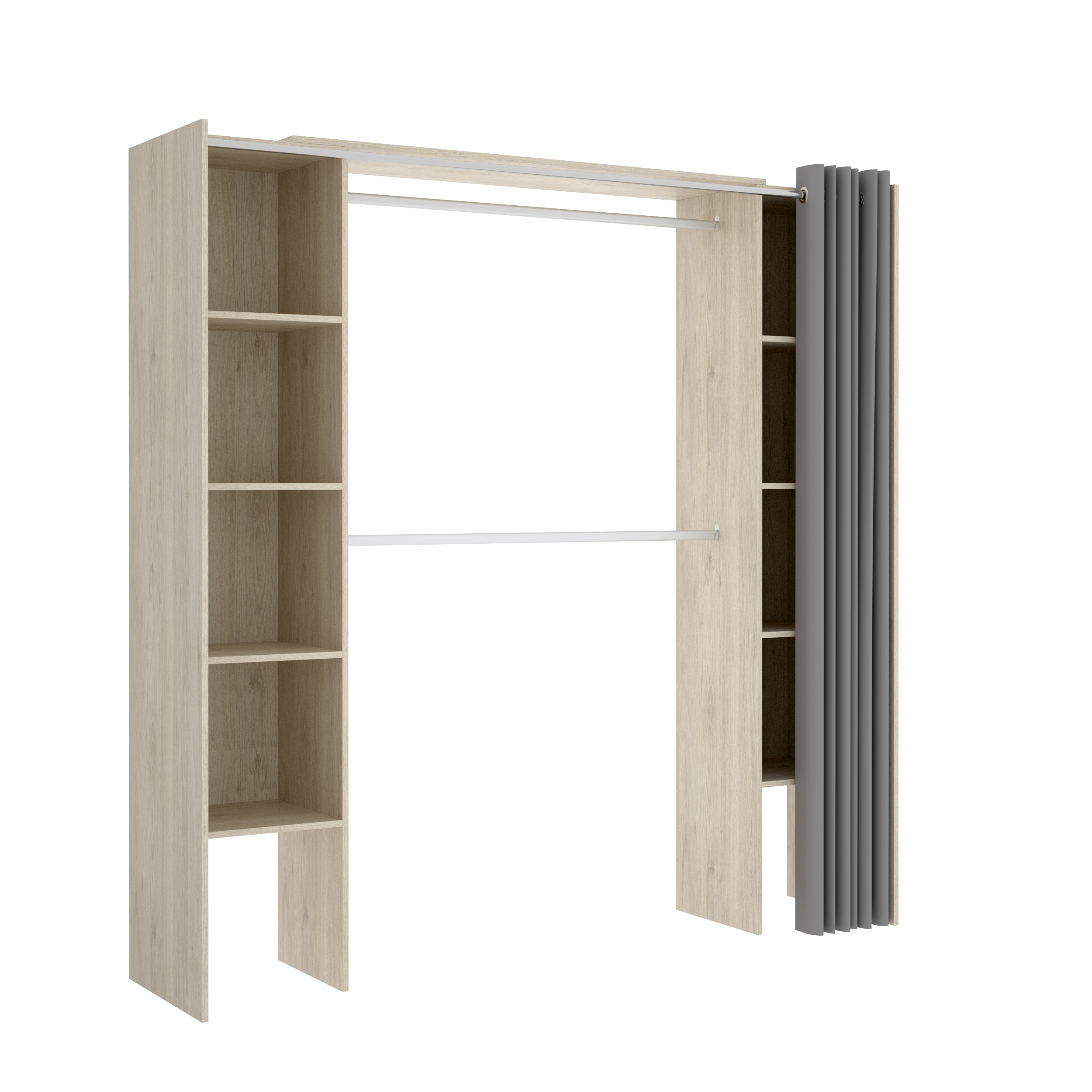 DEKIT - VESTIDOR SUIT CON DOS COLUMNAS, ADAPTABLE Y CON CORTINA - 205 x 180 x 50 cm - NATURAL