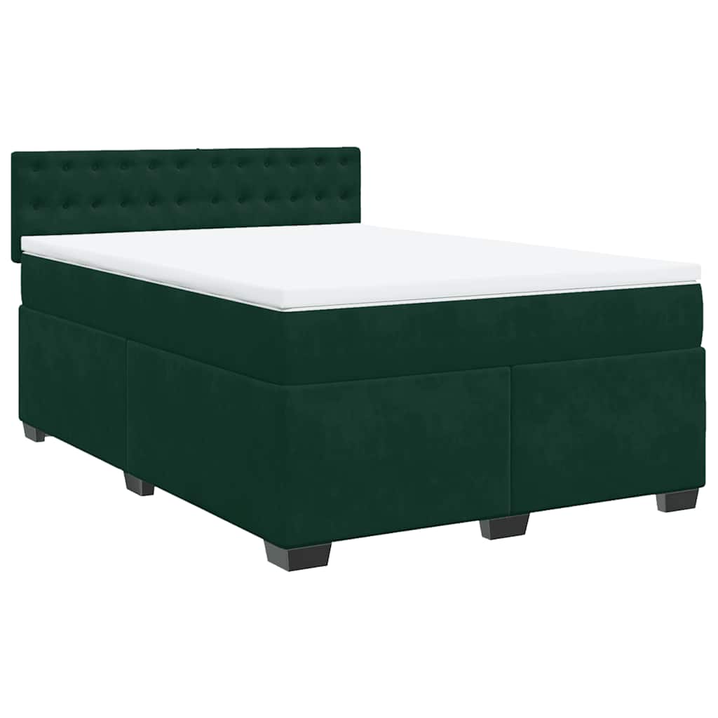 vidaXL Cama box spring con colchón terciopelo verde oscuro 140x200 cm