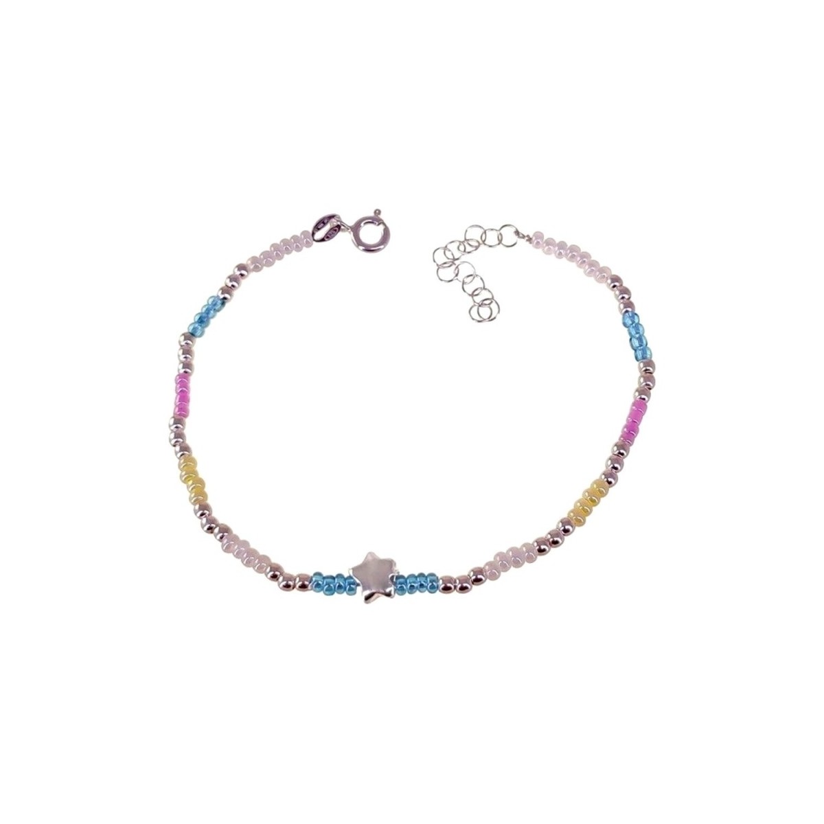 Pulsera plata Ley 925m mujer 17 cm. combinada colores estrella lisa 6 mm.