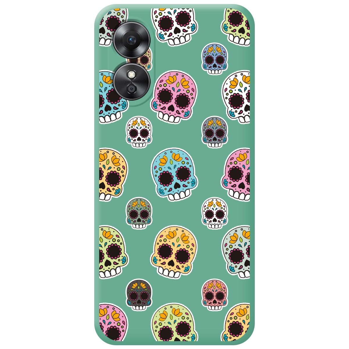 Funda Silicona Líquida Verde para Oppo A17 diseño Catrina Dibujos