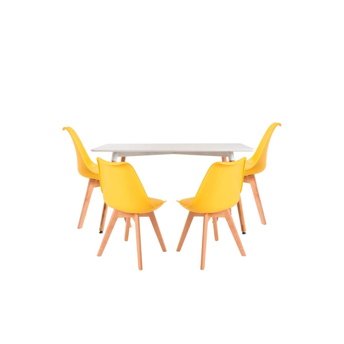 Regalos Miguel - Conjuntos de mesa y sillas - Conjunto Mesa Tower Rectangular 120 x 80 cm Blanca y Pack 4 Sillas Synk Basic - Amarillo