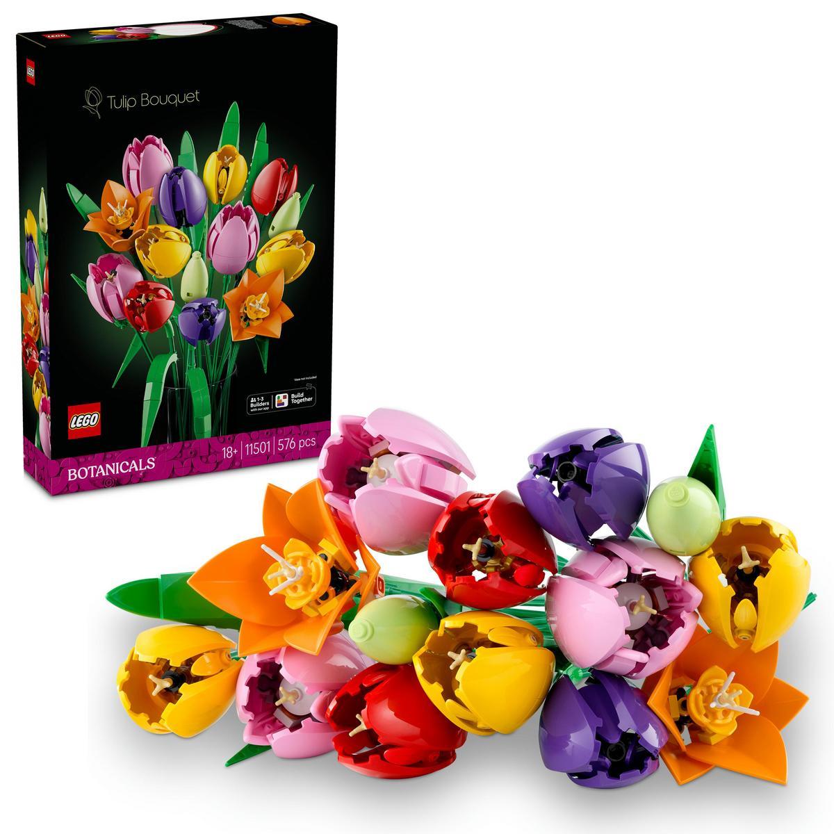 LEGO® 11501 Botanicals Ramo de Tulipanes - Kit de Maquetas para Adultos de Flores Artificiales - Centro de Mesa Decorativo para Salón con 14 Tulipanes en 5 Colores