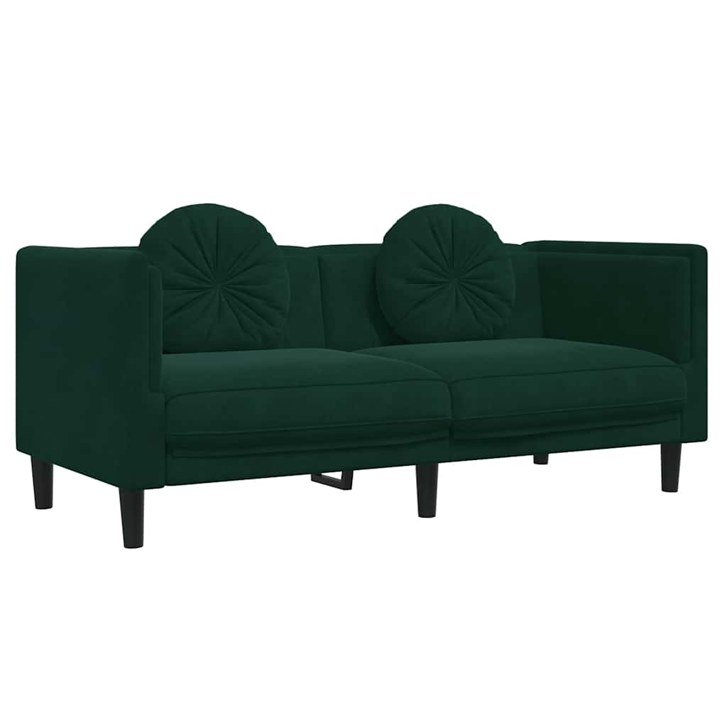 Sofá con cojines 2 plazas terciopelo verde oscuro