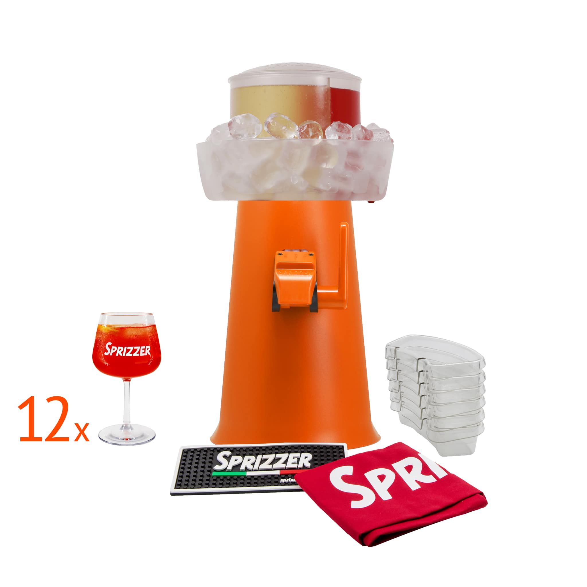 SPRIZZER kit completo con máquina de diseno 12 vasos resistentes bolsa roja resistente 6 bandejas Aperibox duraderas y tapete práctico color naranja materiales de alta calidad - SPRIZZER-ARANCIO-
