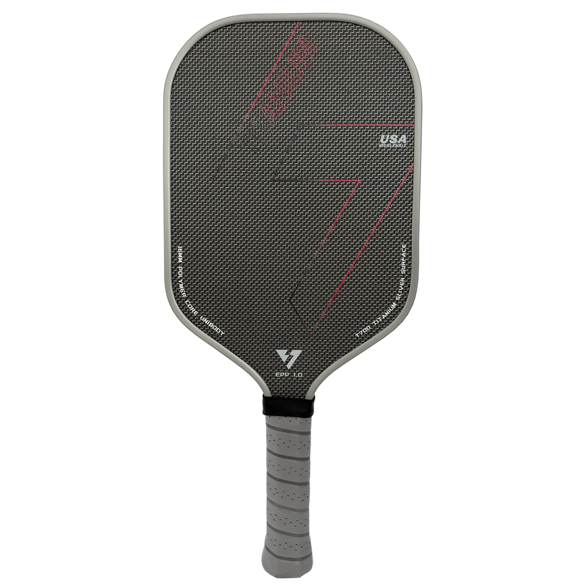 Pala De Pickleball TITANIUM Con Núcleo EPP+EVA Superficie Mate De 4 Capas De Fibra De Carbono Y Hilo De Titanio Plata