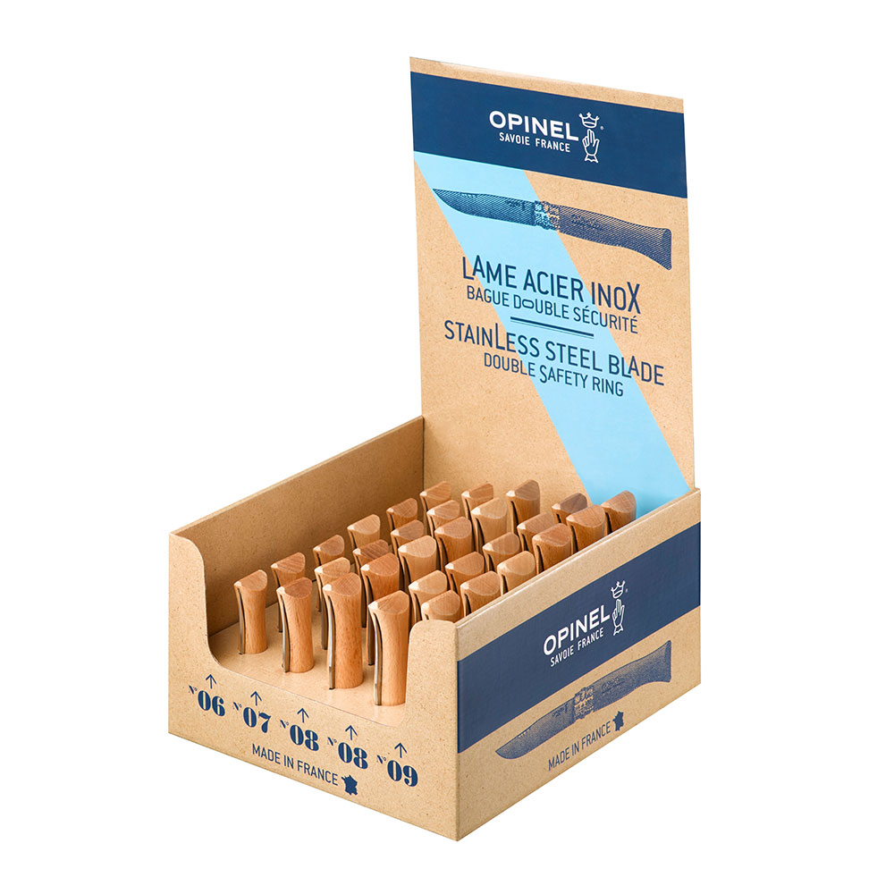 Expositor navajas opinel acero inoxidable, 30 uds (nº6, nº7, nº9 6 uds nº8 12 uds de cada numero)