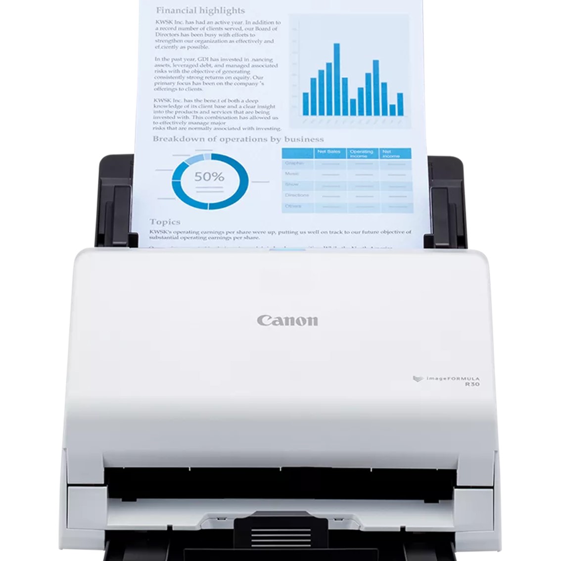 Canon imageFORMULA R30 Escáner de Documentos | Escaneo a Doble Cara con USB en hogar y Oficina | Alimentador de 60 Hojas | Configuración fácil con el Software Canon CaptureOnTouch Lite | Soporta OCR