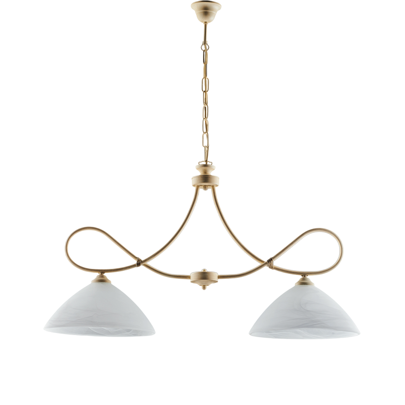Dallas - Lámpara de araña marfil con decapé y oro antiguo, cristal blanco, 2 luces - Belight