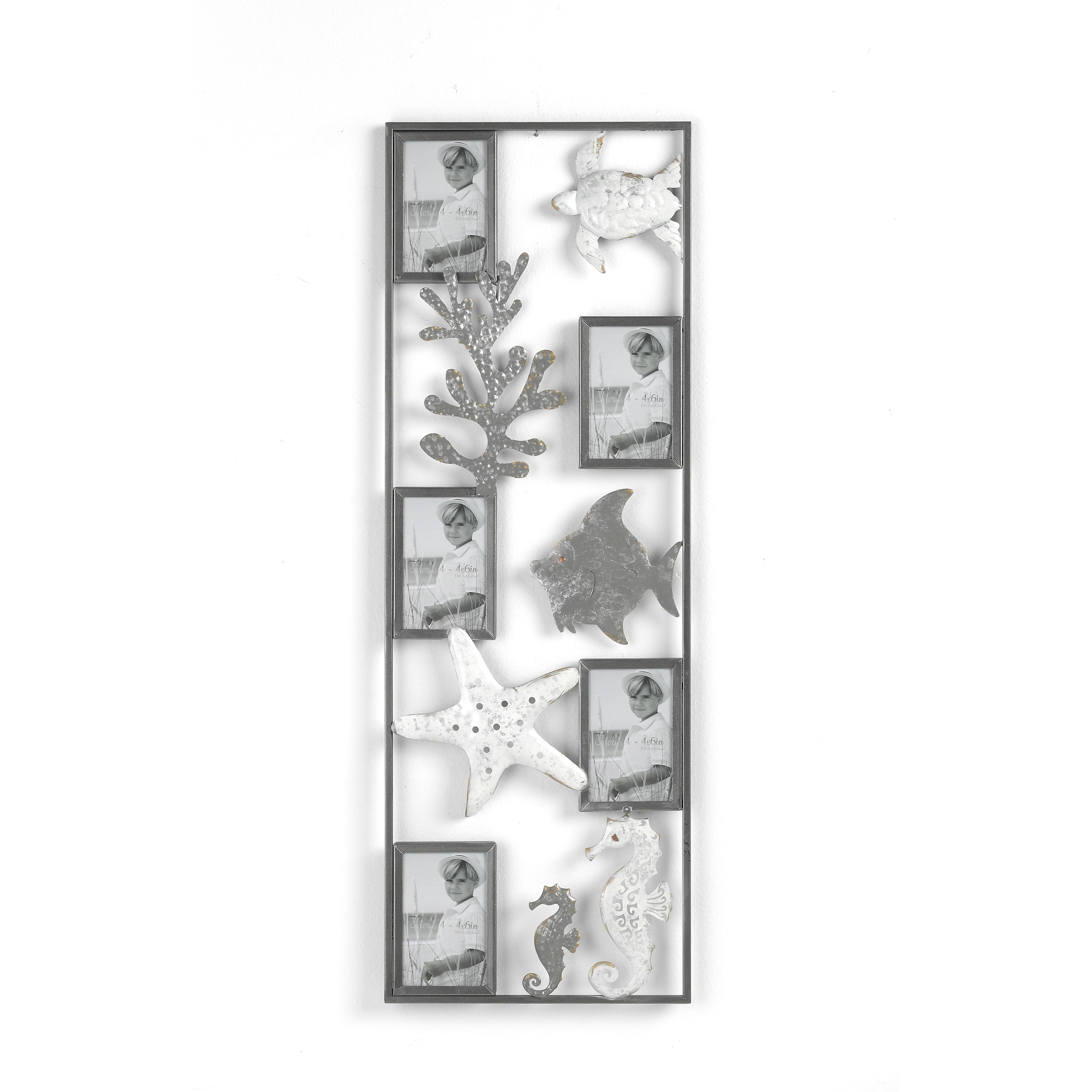 Hispanohogar Decoración Metálica de Pared Temática Marina con 5 Marcos para Fotos