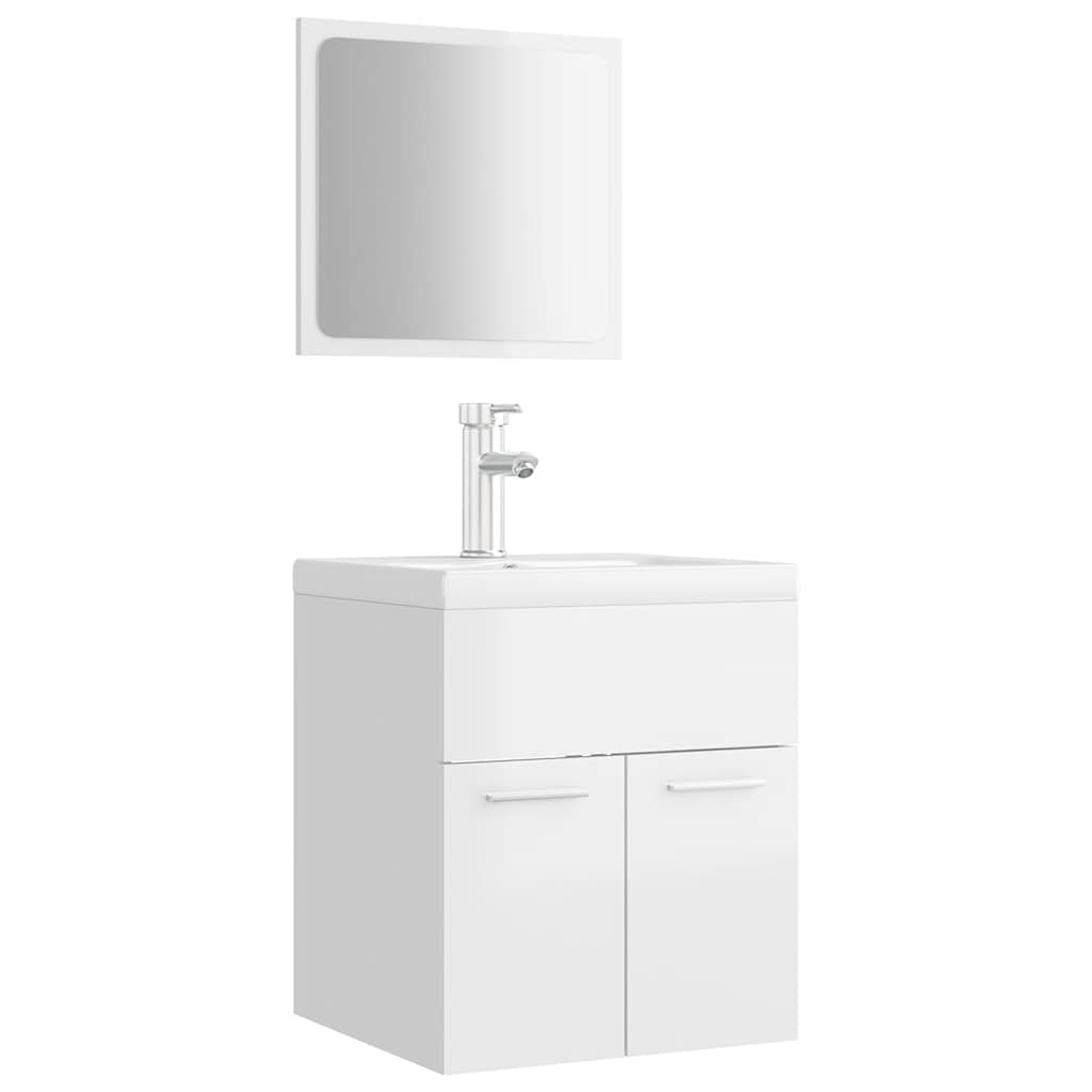 vidaXL Conjunto de muebles de baño madera contrachapada en color Blanco/Blanco brillante/Negro | almacenamiento funcional diseño moderno para baño dormitorio sala