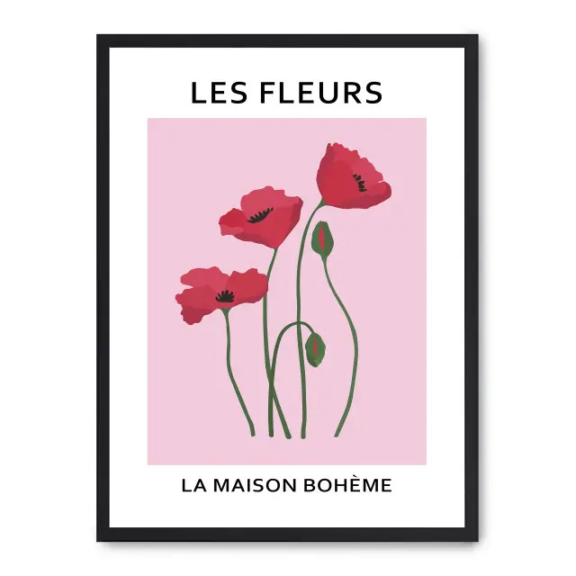 Cuadro les fleurs iv 30x40cm, Póster impreso en papel de primera calidad de 180gr, montado sobre marco de madera MDF acabado en negro., Arte - Pinturas