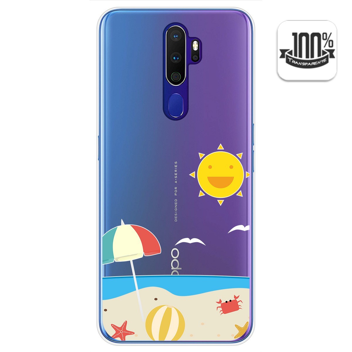 Tumundosmartphone Funda Gel Transparente para Oppo A9 2020 diseño Playa Dibujos