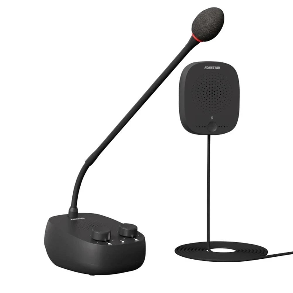 Fonestar - Micrófono intercomunicador INTERFON-W para ventanilla bancaria o recepción, audio bidireccional amplificado, manos libres y anti-realimentación, color negro