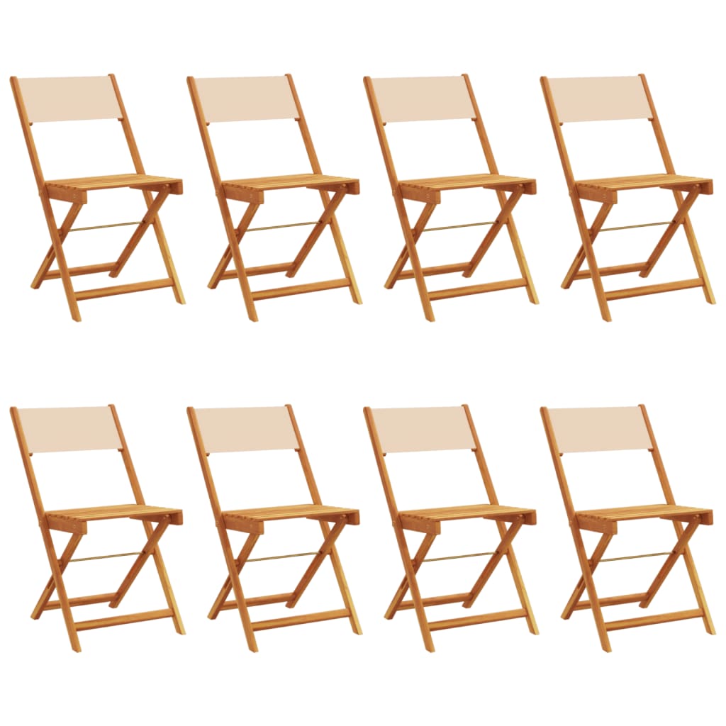 vidaXL Sillas de jardín plegables 8 uds madera maciza y tela beige