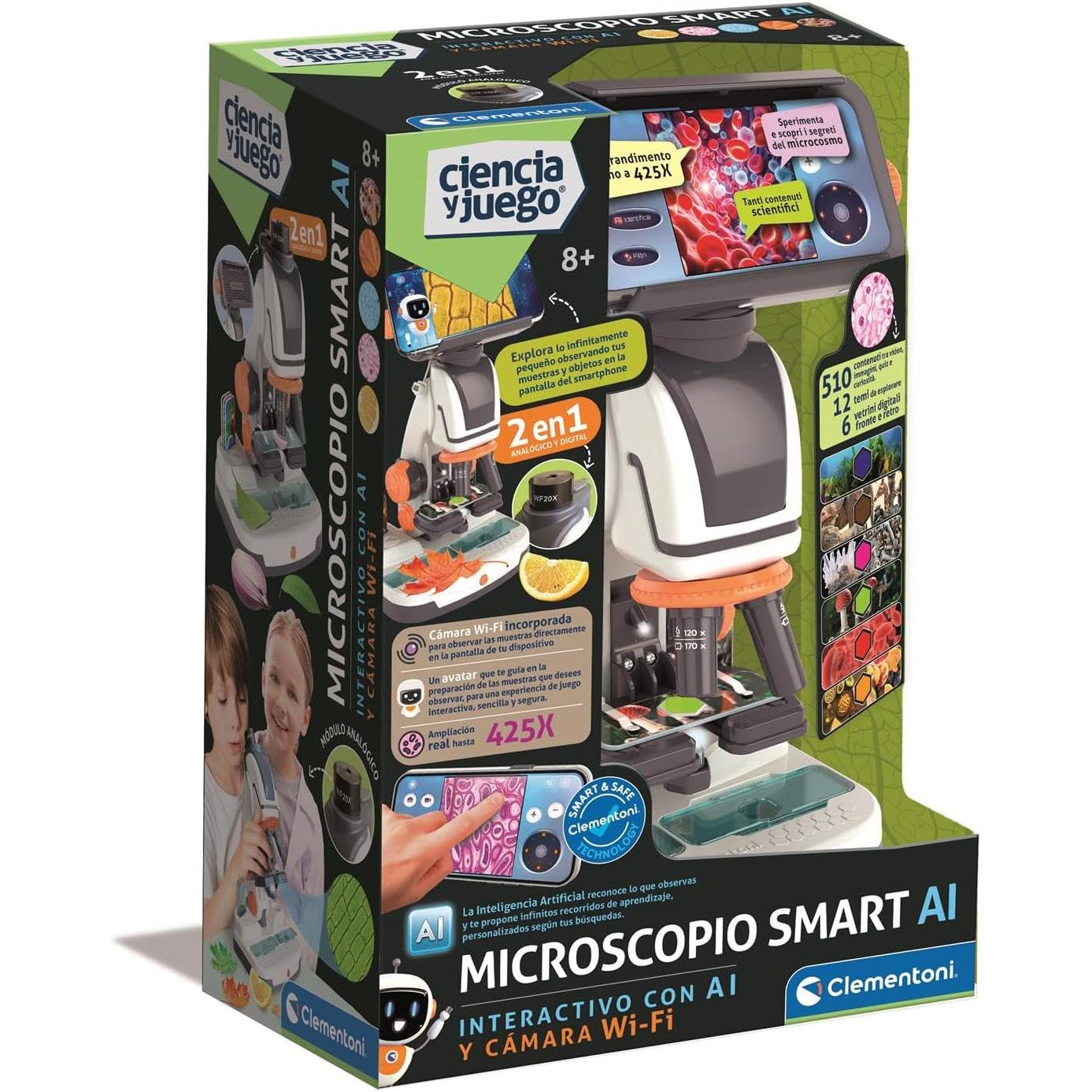 Clementoni - Microscopio Digital 2 en 1 con WI-FI - Descubre los Secretos del microcosmos - 12 Temas para Explorar - cámara WiFi con Acceso Desde App (55623)