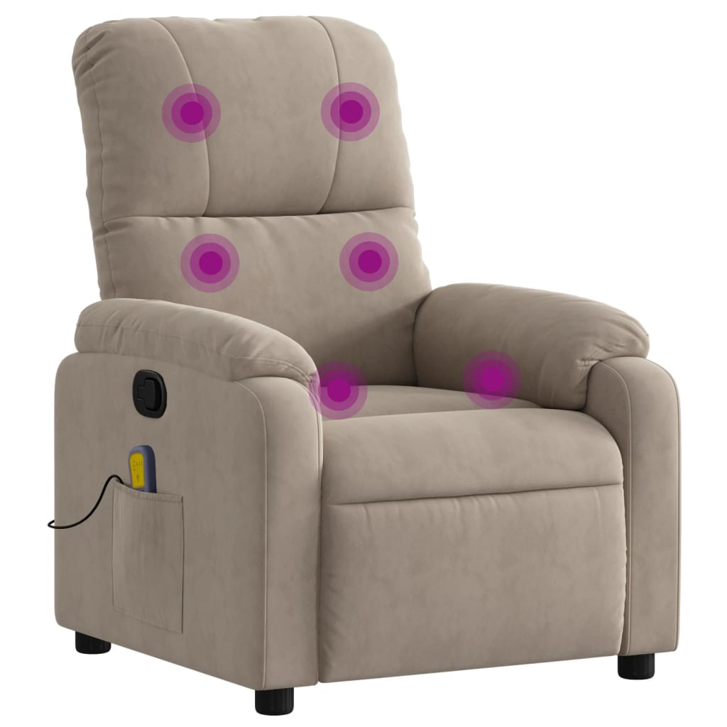 vidaXL Sillón reclinable de masaje tela de microfibra gris taupe