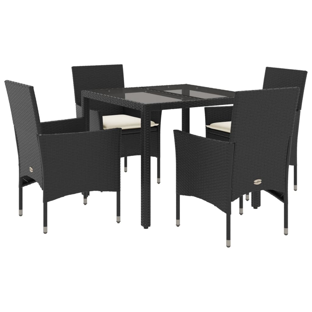 vidaXL Set comedor jardín 5 pzas cojines ratán sintético vidrio negro