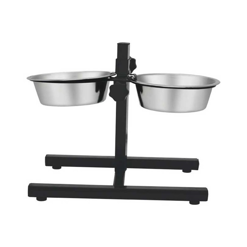 SUINGA Comedero y bebedero doble para perros y gatos | Soporte estable ajustable | 2 cuencos 25 cm | Acero inoxidable