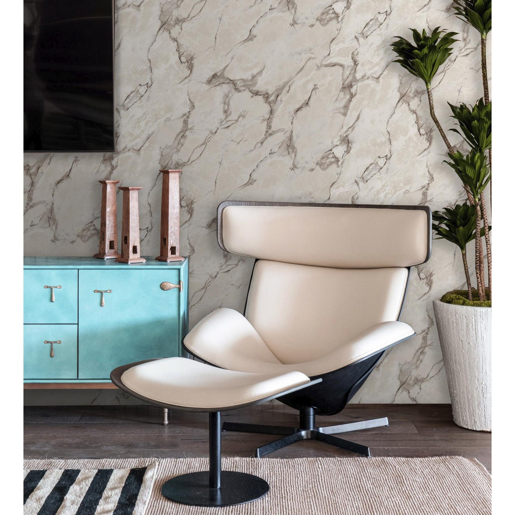 Papel pintado vinílico lavable efecto mármol de Carrara vetas en relieve - Durango 681005 de GAULAN - Rollo de 10 m x 1,06 m