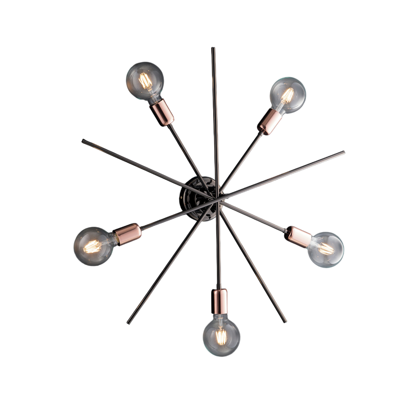 Lámpara de techo Bloom hierro cromo negro y cobre 5 luces H.22 Ø65 BL200-PL5-NR - Bonetti Illumina