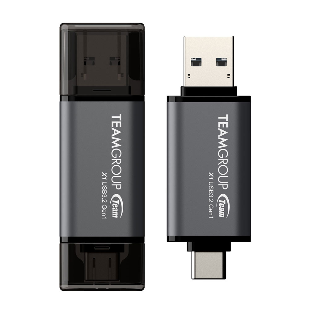 Team Group X1 USB 3.2 Gen1 unidad flash USB 128 GB USB Type-A / USB Type-C 3.2 Gen 1 (3.1 Gen 1) Negro, Gris
