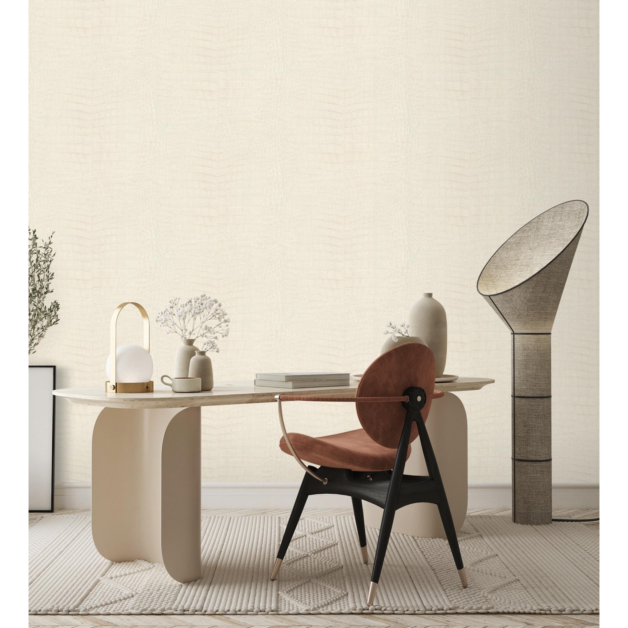 Papel pintado vinílico lavable efecto piel de cocodrilo caimán africano con textura en rel - Maseru 682692 de GAULAN - Rollo de 10 m x 0,53 m