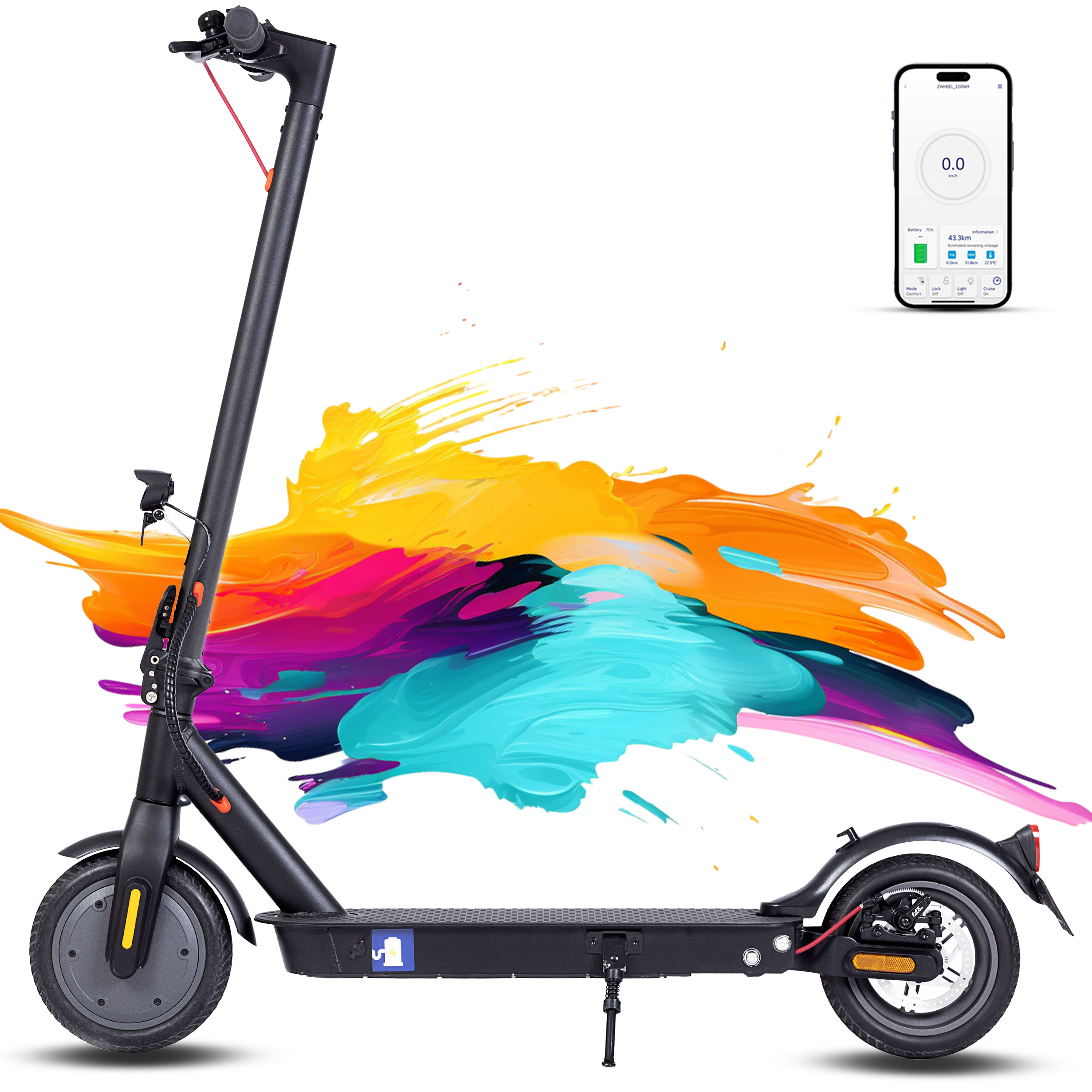 Scooter Eléctrico Plegable de 8.5 pulgadas Motor de 500W, Alcance de 35km, Batería de 36V 10Ah, Luces frontales y traseras, Incluye Cargador Ideal para Viajes Urbanos