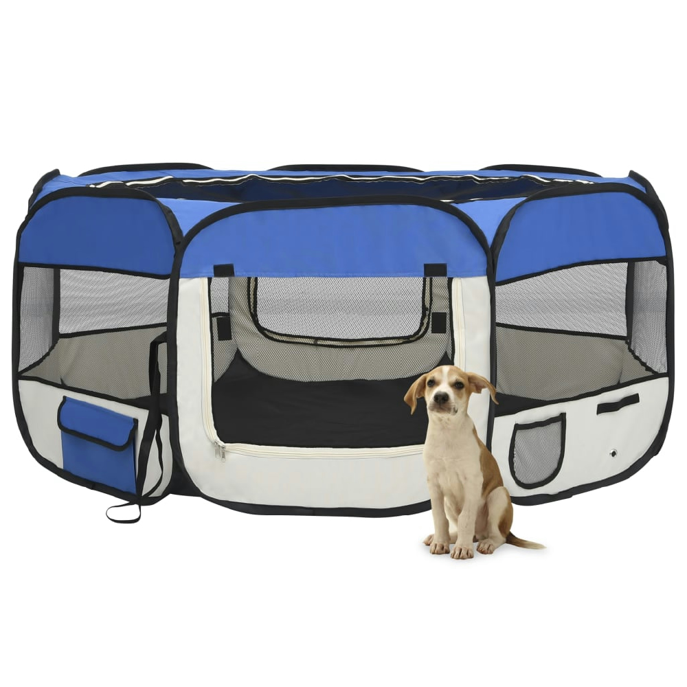 vidaXL PARQUE DE PERROS PLEGABLE Y BOLSA TRANSPORTE AZUL 145X145X61CM