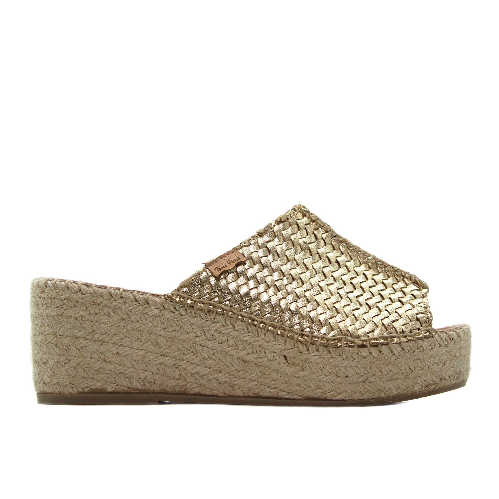 Toni Pons ISOLDA Zueco con cuña y plataforma de esparto,alpargata,espadril,dedos fuera,de piel,yute,sencilla,casual, para señora