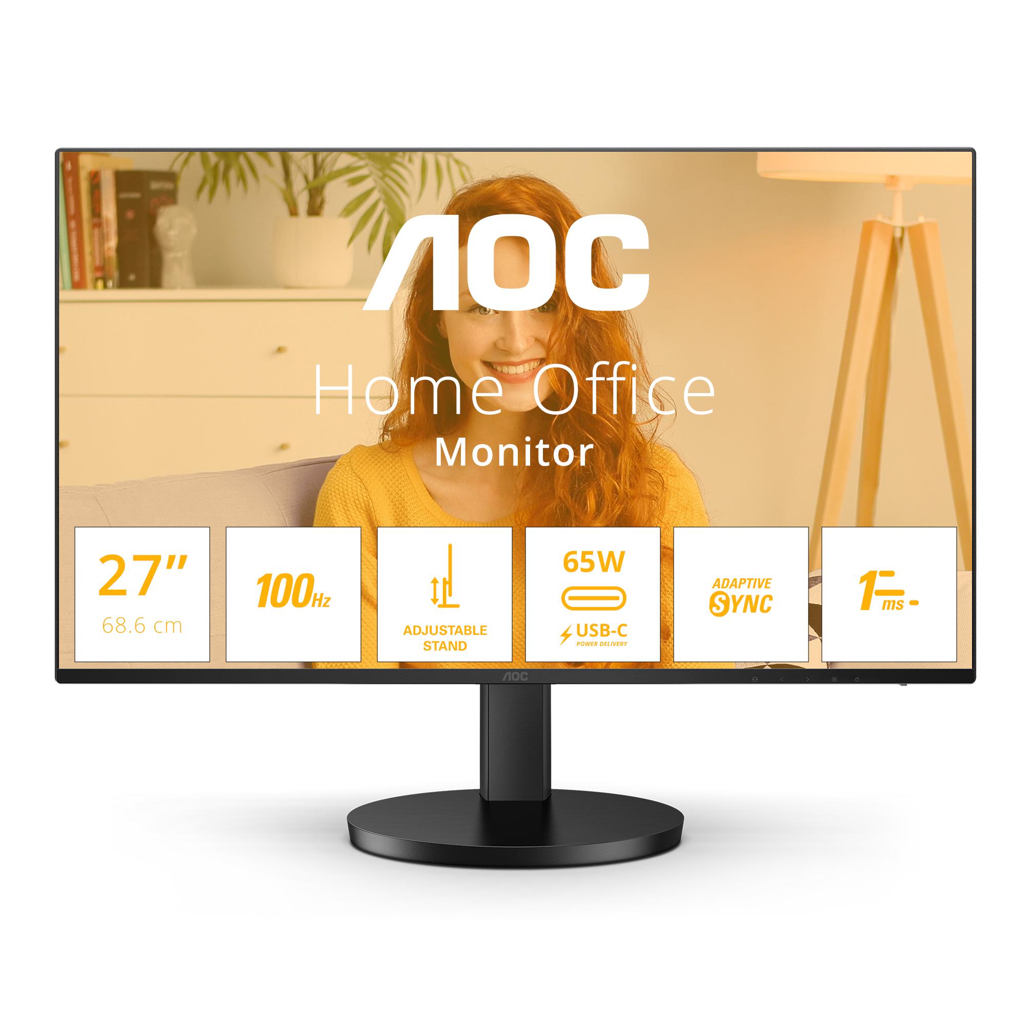 AOC Q27B3CF2 - 27" QHD LED Monitor with IPS, 2560 x 1440 resolution, 100 Hz, 1 ms response time, HDMI, USB-C, and built-in speakers, ideal for gaming and professional use.