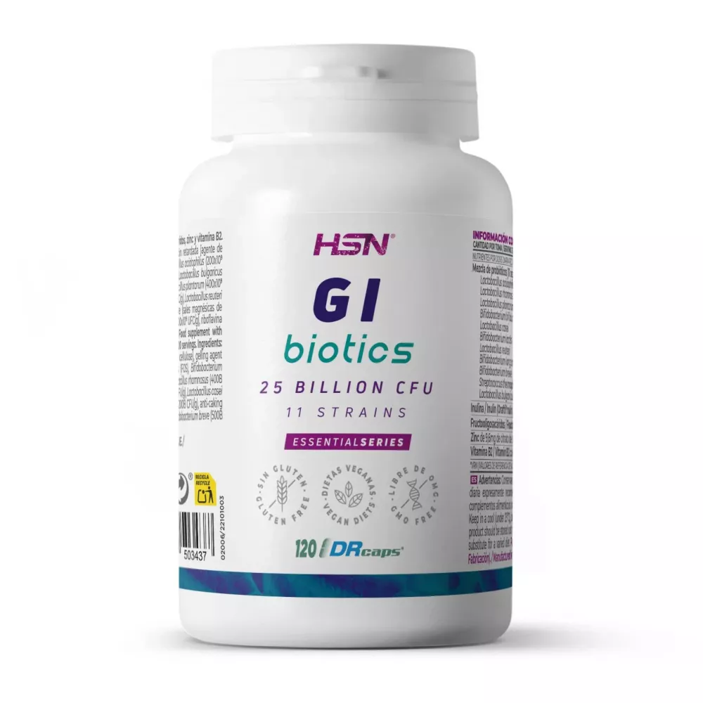 HSN - Probióticos Intestinales 25 Billion UFC - 11 Cepas Lactobacillus, Bifidobacterium y Streptococcus - de HSN GI BIOTICS | 120 Cápsulas Gastrorresistentes DRCaps® | No-GMO, Vegano Sin Gluten