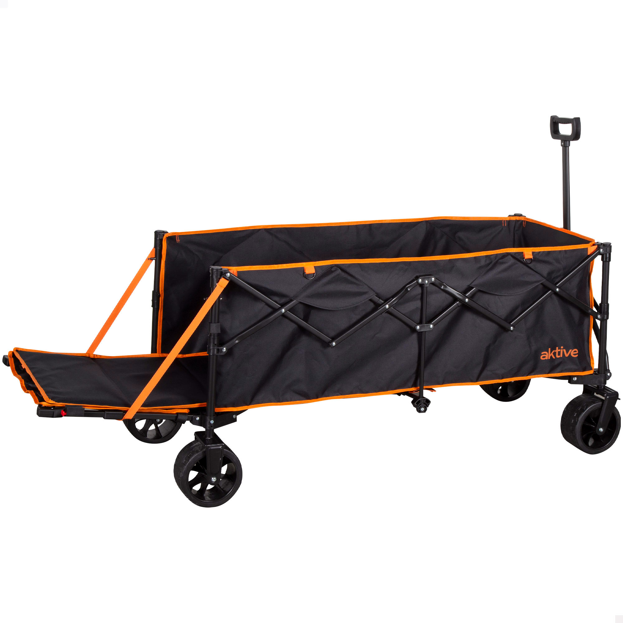 Aktive - Carro de playa plegable, color negro, medidas 125x54x98 cm, soporta una carga de 120 kg, puerta abatible, estructura acero y tejido oxford, carrito transporte con ruedas, carros auxiliares, carritos de playa