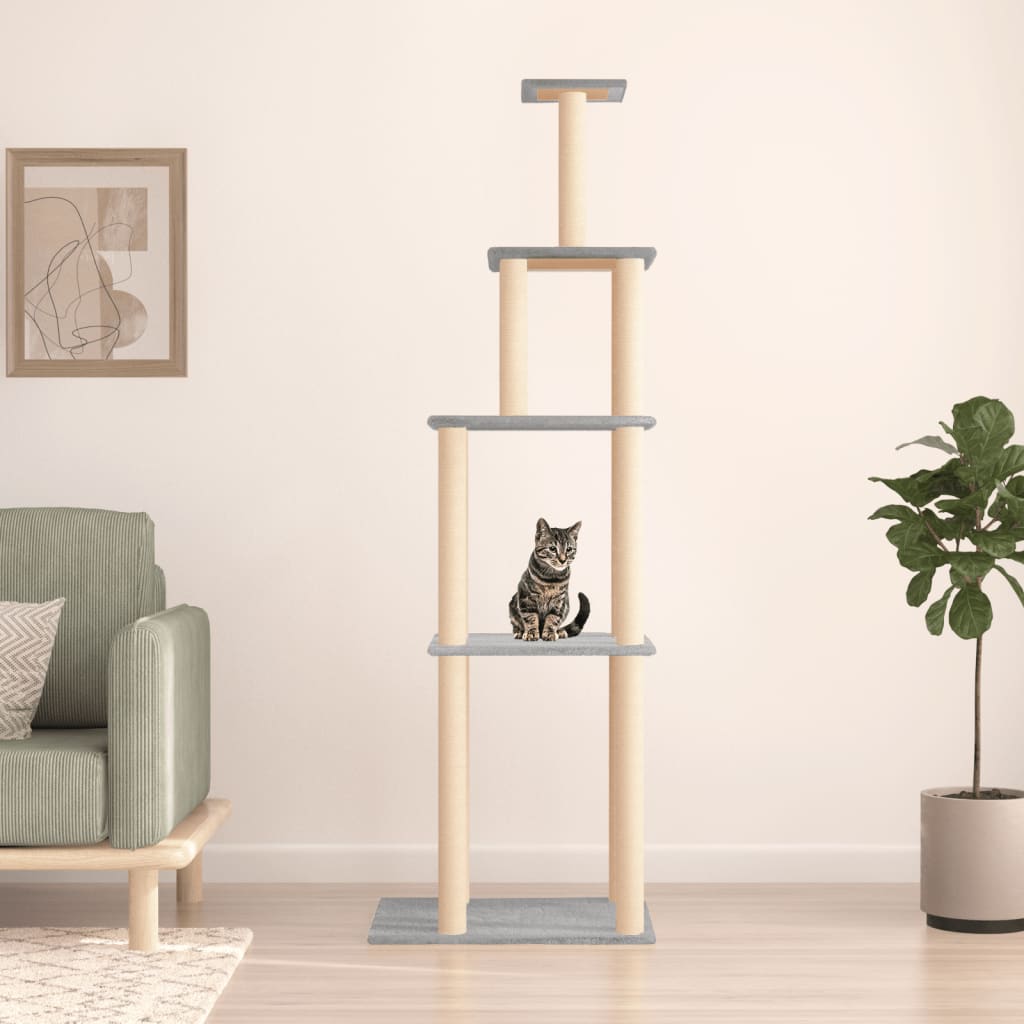 vidaXL Rascador para Gatos con Postes Árbol Torre de Escalada Sisal Color Crema,  Gris claro,  Gris oscuro y mas