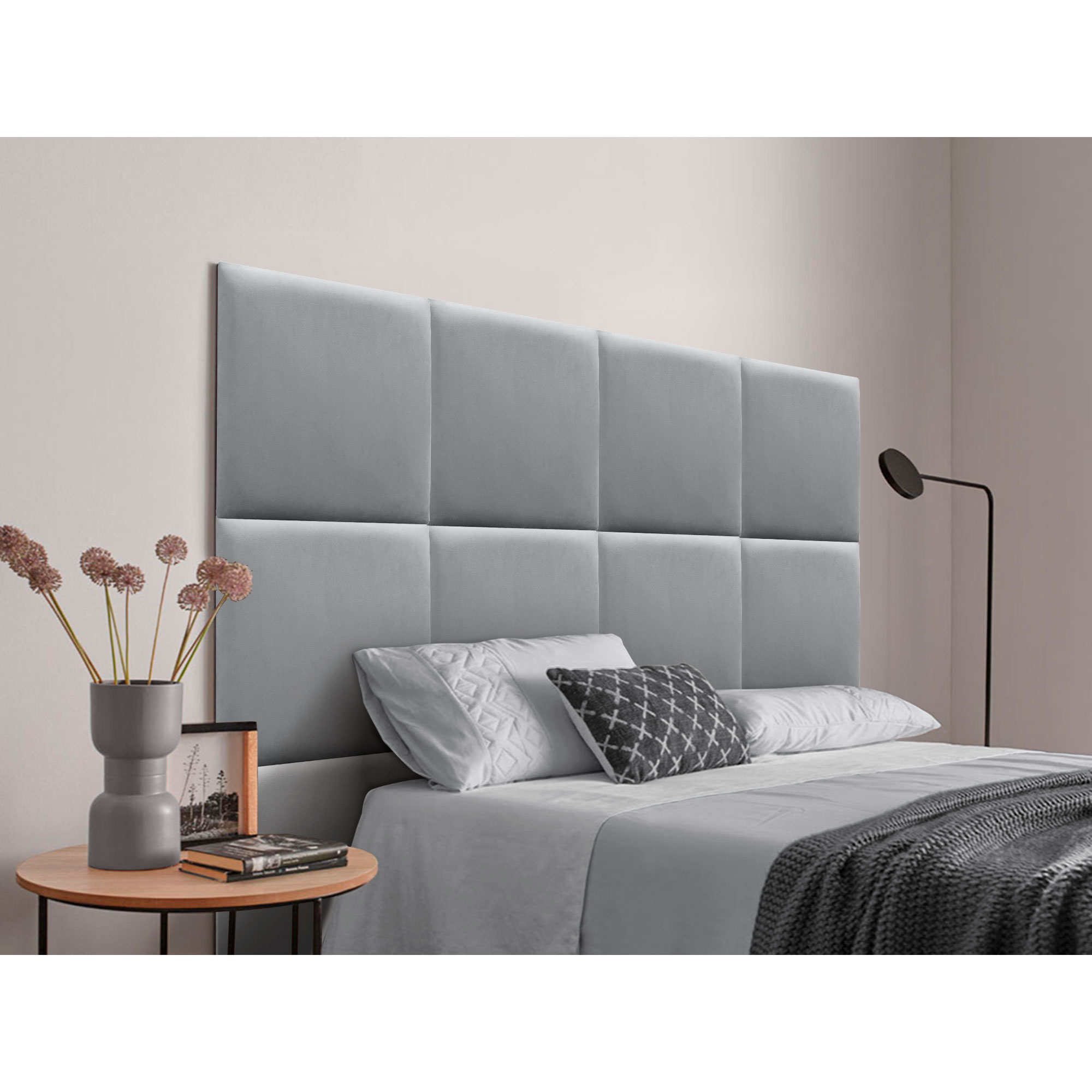 DHOME Cabecero Tapizado Compuesto de Paneles Autoadhesivos Intercambiables de Terciopelo Premium Cama Lujo Dormitorio Acolchado