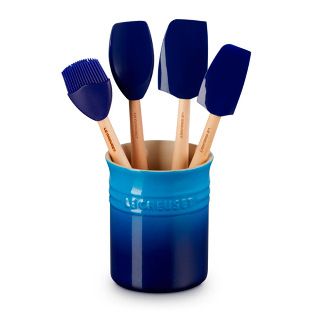 Conjunto de bote con 4 espátulas Le Creuset