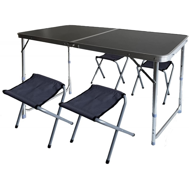 Conjunto de Mesa y Sillas de Jardin Estructura de Aluminio Plegable y Portatil Ajustable a Varias Alturas (Black)