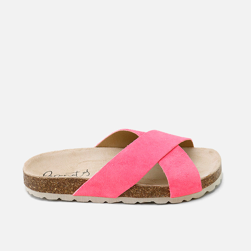 Sandalias bio cruzadas piel fluor coral Papanatas | Eli 1957