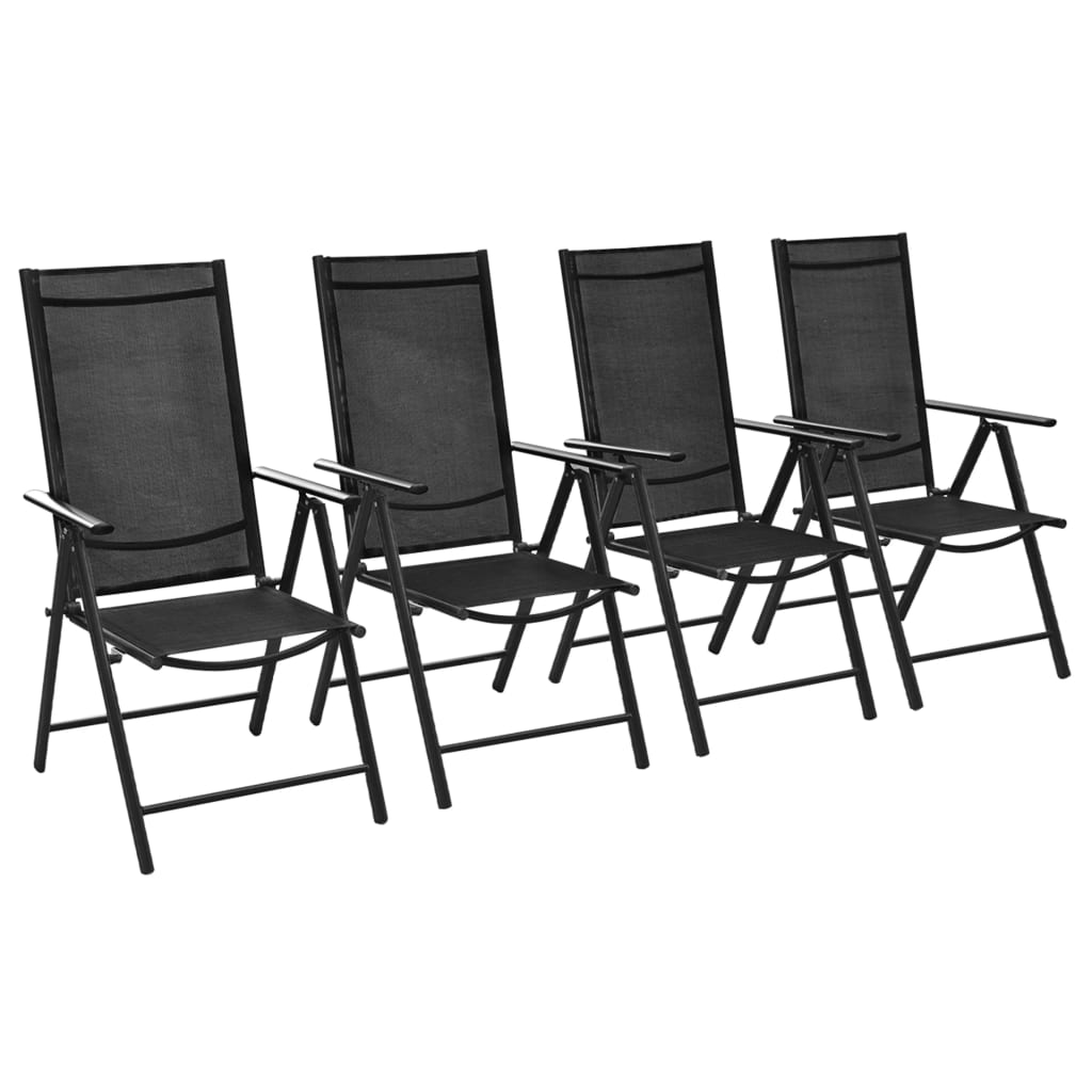 vidaXL Sillas plegables de jardín 4 uds aluminio y textilene negro