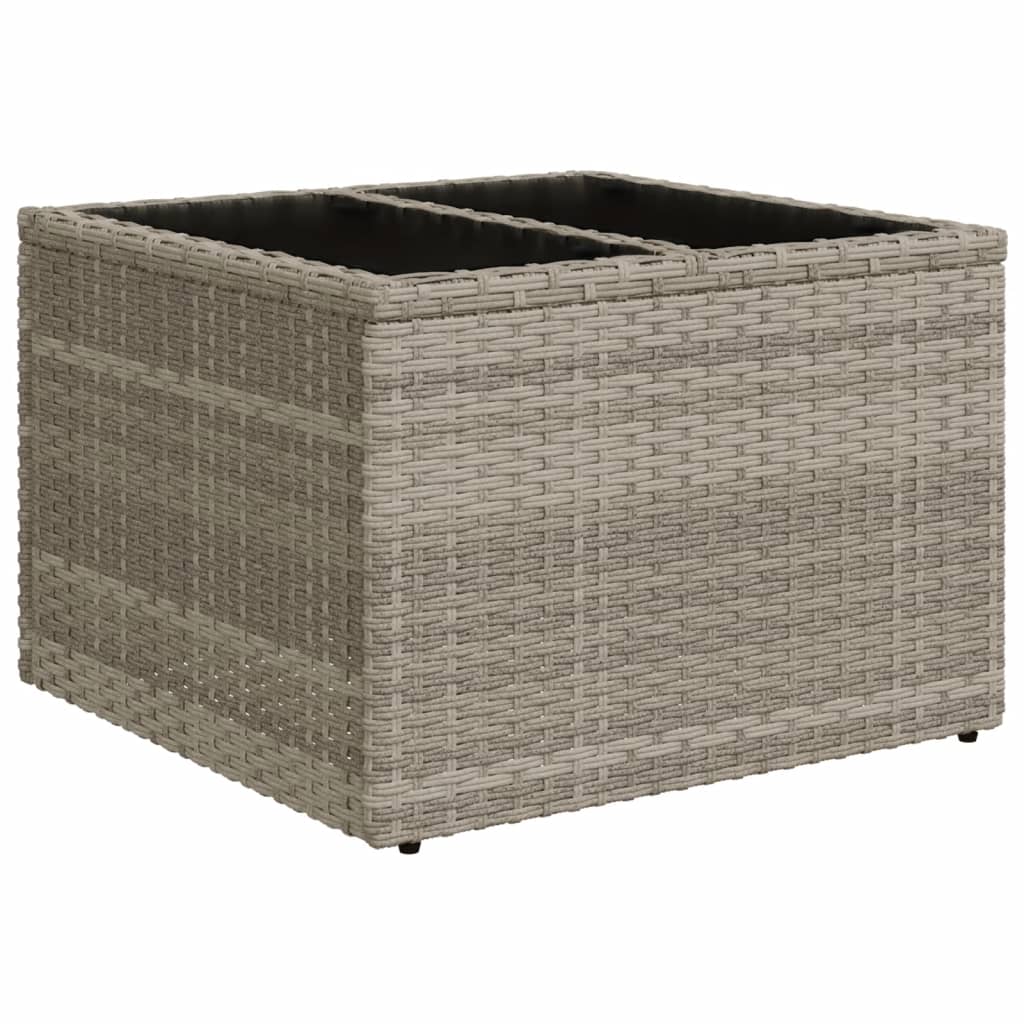 vidaXL Mesa jardín superficie vidrio ratán PE gris claro 55x55x37 cm