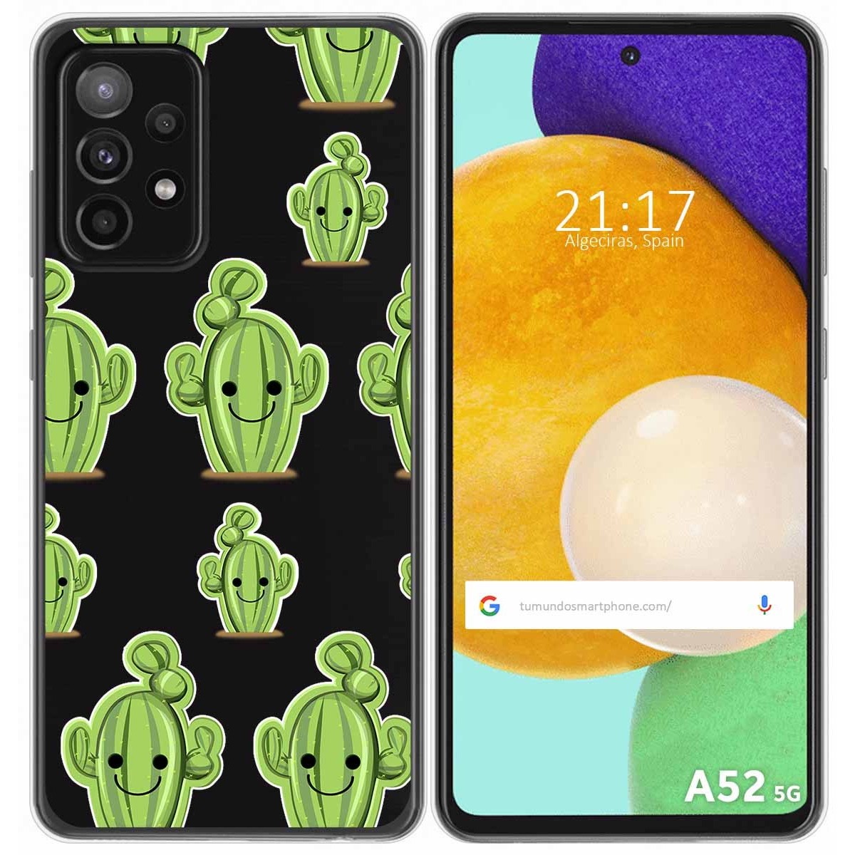 Tumundosmartphone Funda Gel Transparente para Samsung Galaxy A52 / A52 5G / A52s 5G diseño Cactus Dibujos