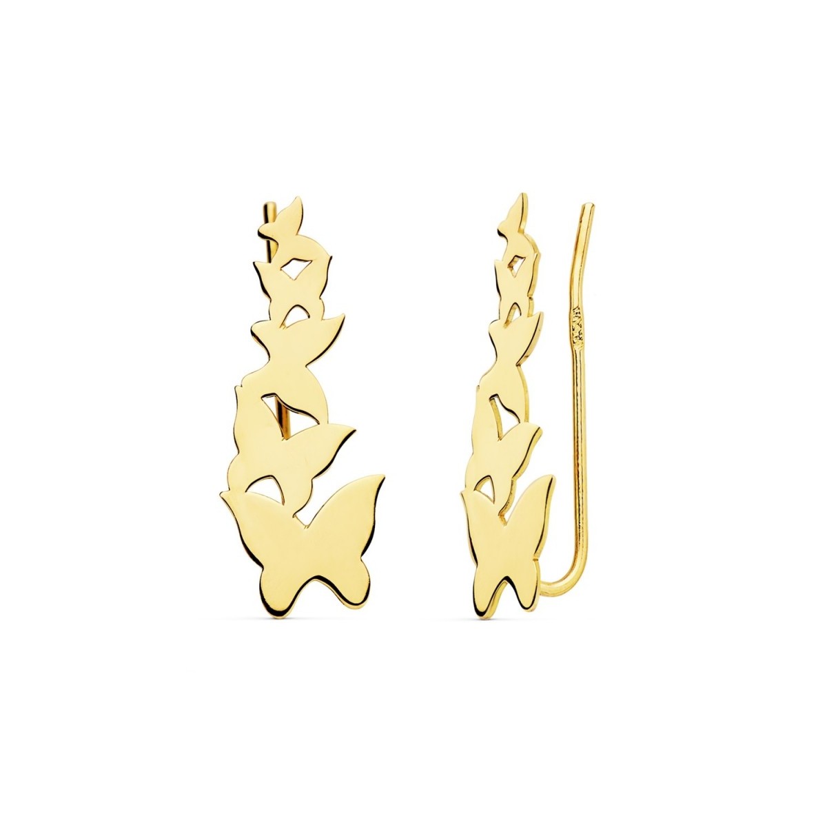Pendientes oro 18k mujer 22 mm. trepadores mariposas lisas variadas