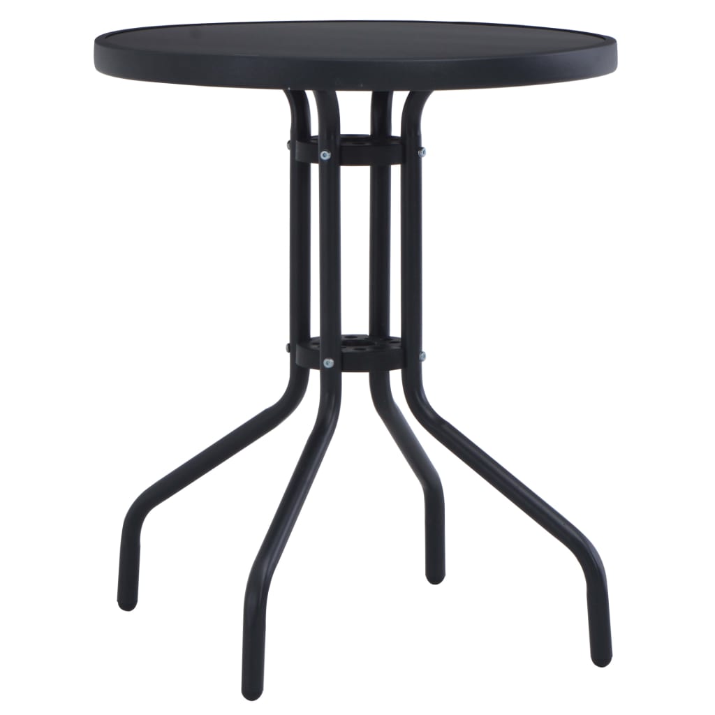 vidaXL Mesa de jardín acero y vidrio 80 cm en color Negro/Gris claro | estructura resistente ideal para salón dormitorio o estudio