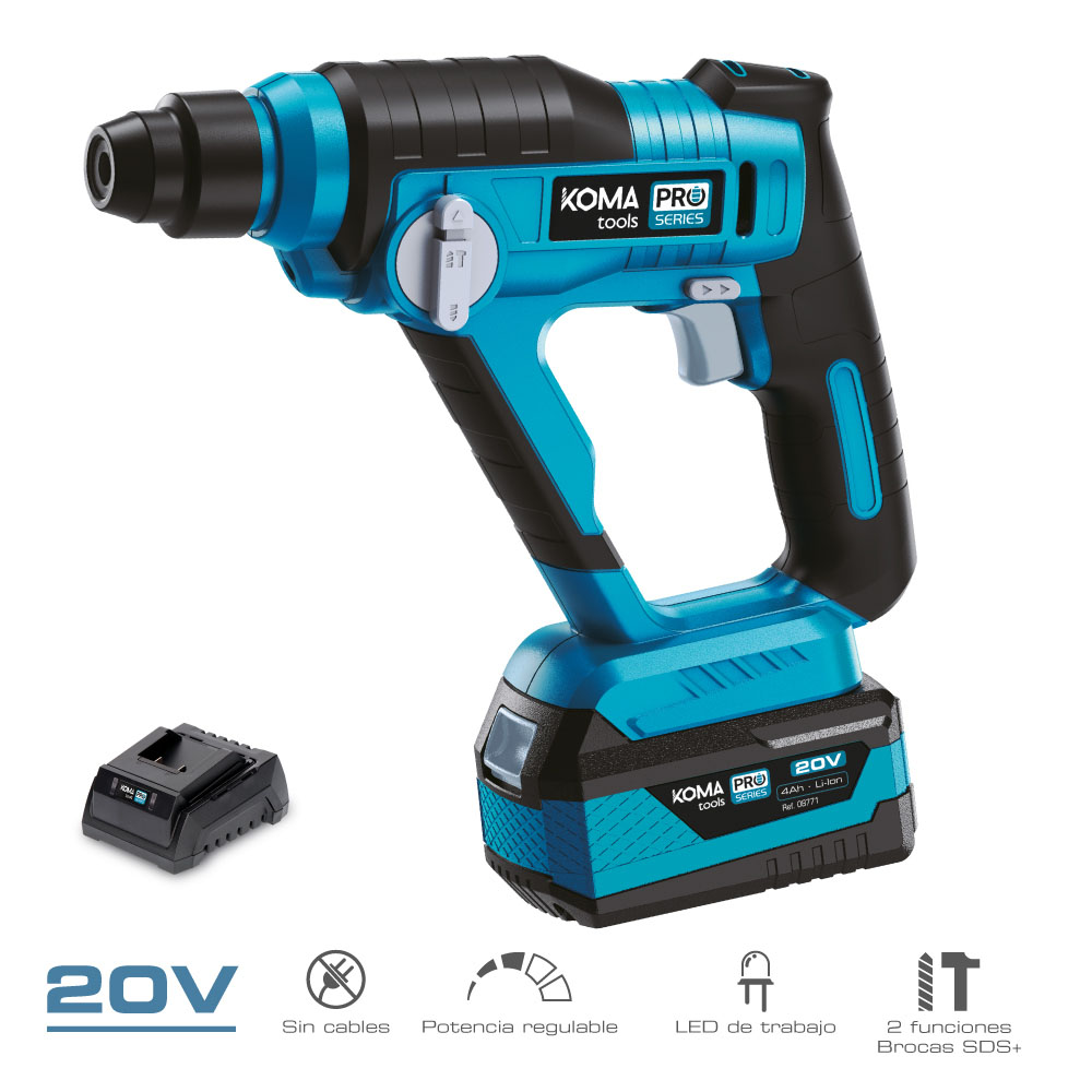 Koma Tools - Martillo Perforador 20V - Taladro y Percutor con Batería y Cargador - Diseño Ergonómico Compacto