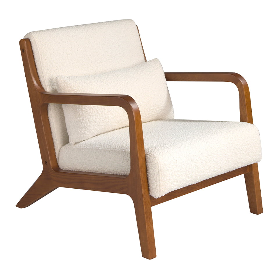 ANGEL CERDÁ 5100C Sillón tapizado tela y nogal , Blanco , Tela , 68 x 86 x 74 cm