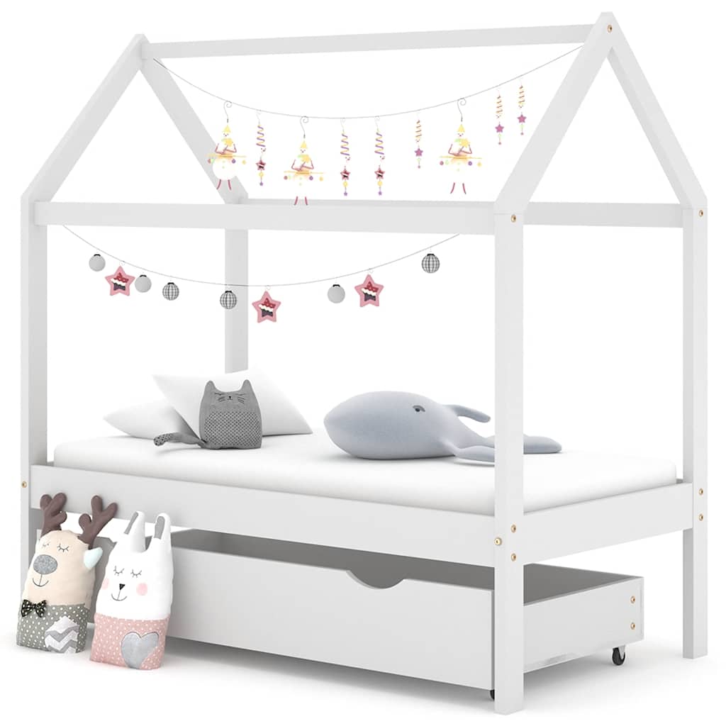 vidaXL Estructura de cama infantil con cajón madera de pino 70x140 cm en color Marrón/Gris oscuro/Blanco