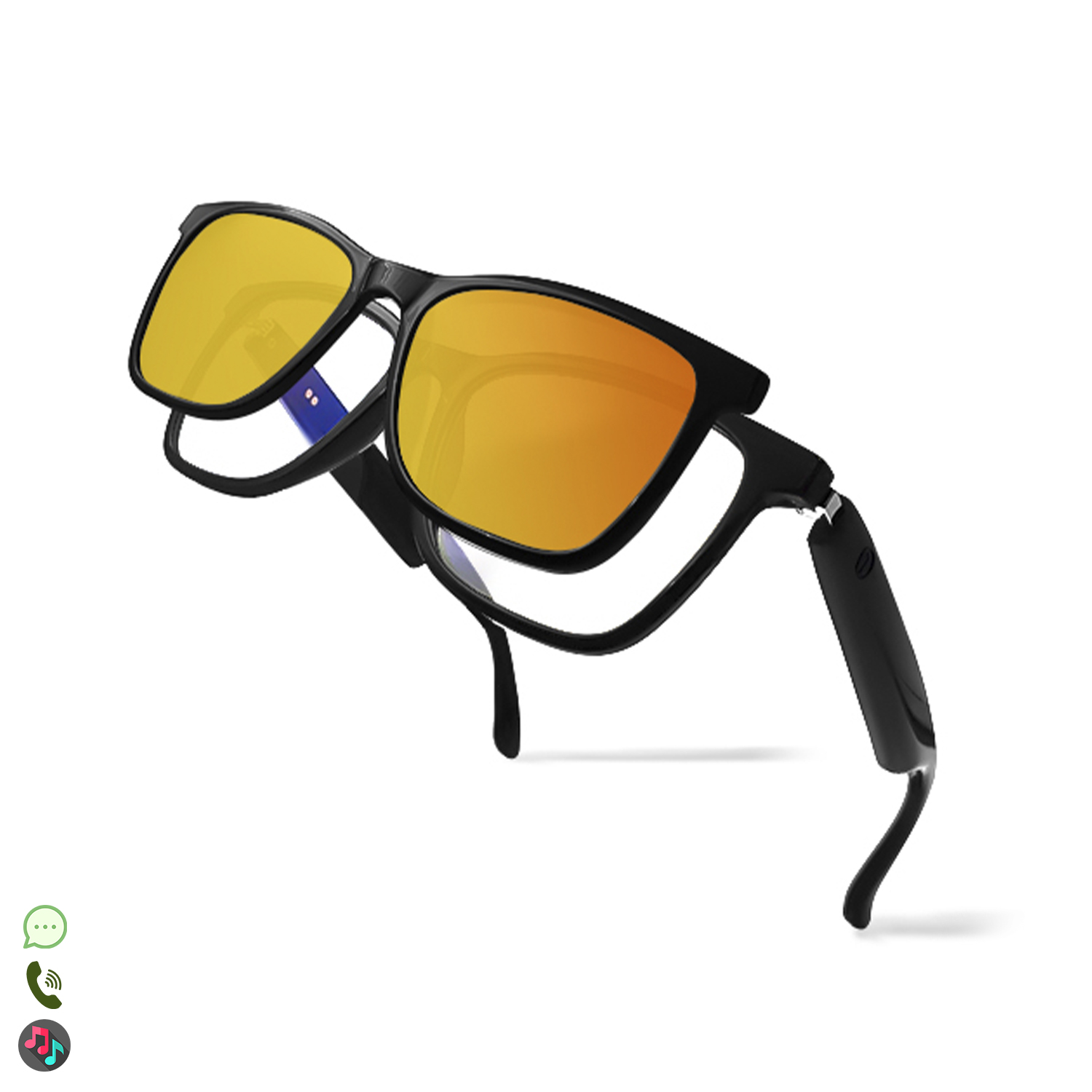 DAM Gafas inteligentes GS05, llamada bluetooth, asistente de voz, control remoto de la cámara, lentes de sol magnéticas. 14,4x15x5 Cm.
