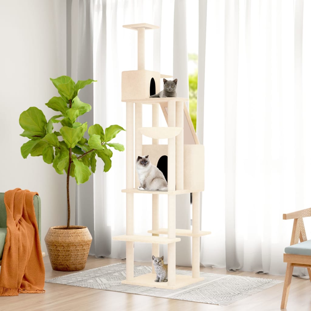 vidaXL Rascador para gatos con postes de sisal 201 cm Color Crema, Gris claro, y mas